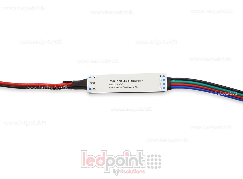 Récepteur variateur mini IR RGB avec télécommande 12/24V, 3ch 1,5A/CH Récepteur variateur mini IR RGB avec télécommande 12/24V, 3ch 1,5A/CH