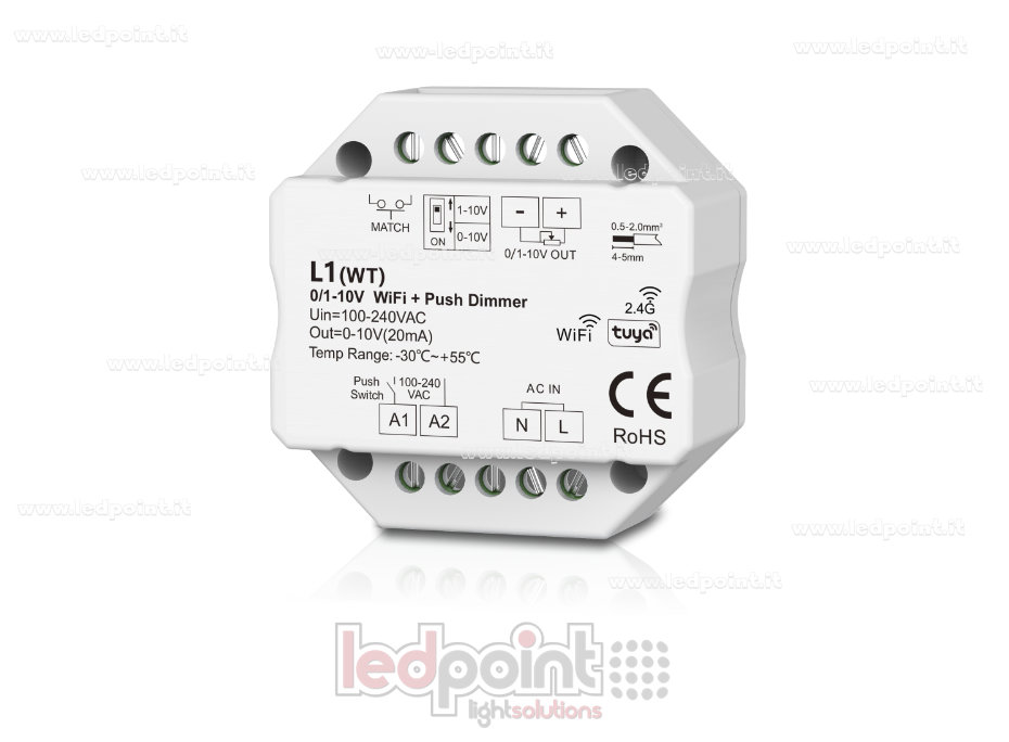 Récepteur variateur monochrome à 1 canal 0/1-10V WIFI, push dim AC, RF 2.4G, pour boîte de jonction murale