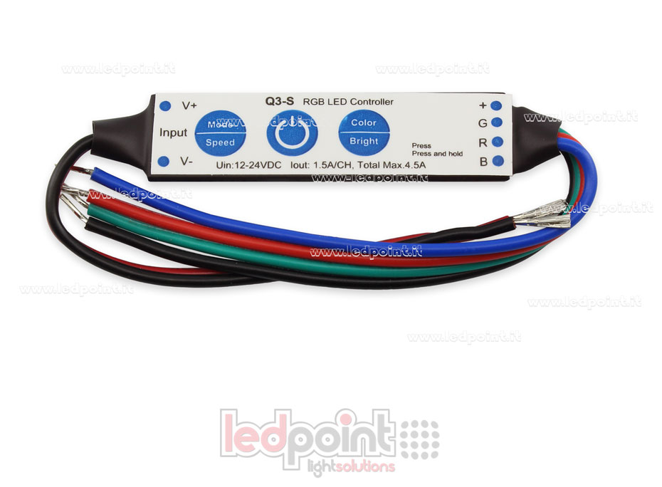 Récepteur variateur mini RGB 12/24V, 3ch 1.5A/CH 3 touches pas RF Récepteur variateur mini RGB 12/24V, 3ch 1.5A/CH 3 touches pas RF