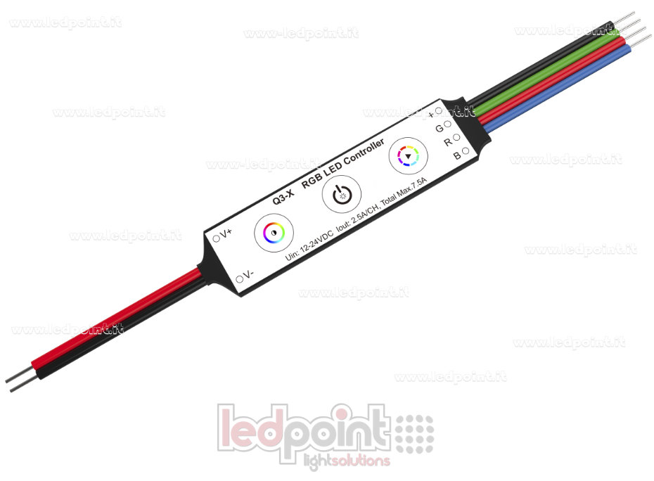 Mini Récepteur Variateur RGB 12/24V, 3ch*2,5A, 3 Touches, sans RF