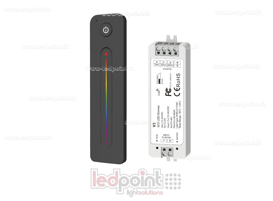 Kit de télécommande + contrôleur RGB 12/24V, 3ch*4A, RF 2.4G Kit de télécommande + contrôleur RGB 12/24V, 3ch*4A, RF 2.4G