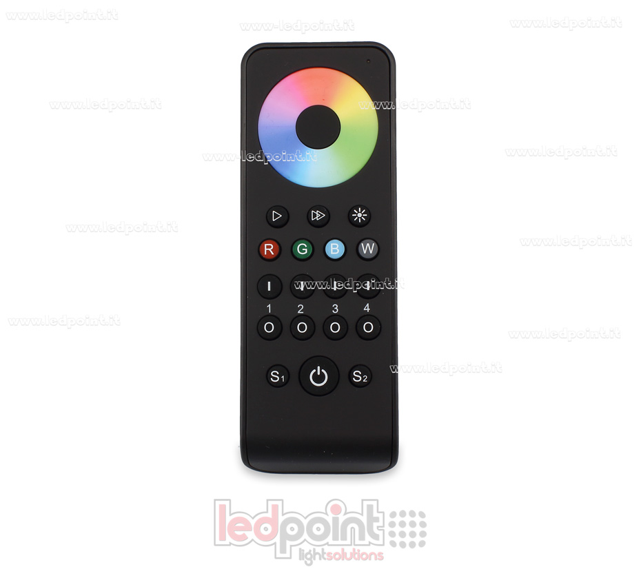 Télécommande RGB/RGBW 4 zones, noir avec aimant sur le dos, RF2.4G Télécommande RGB/RGBW 4 zones, noir avec aimant sur le dos, RF2.4G