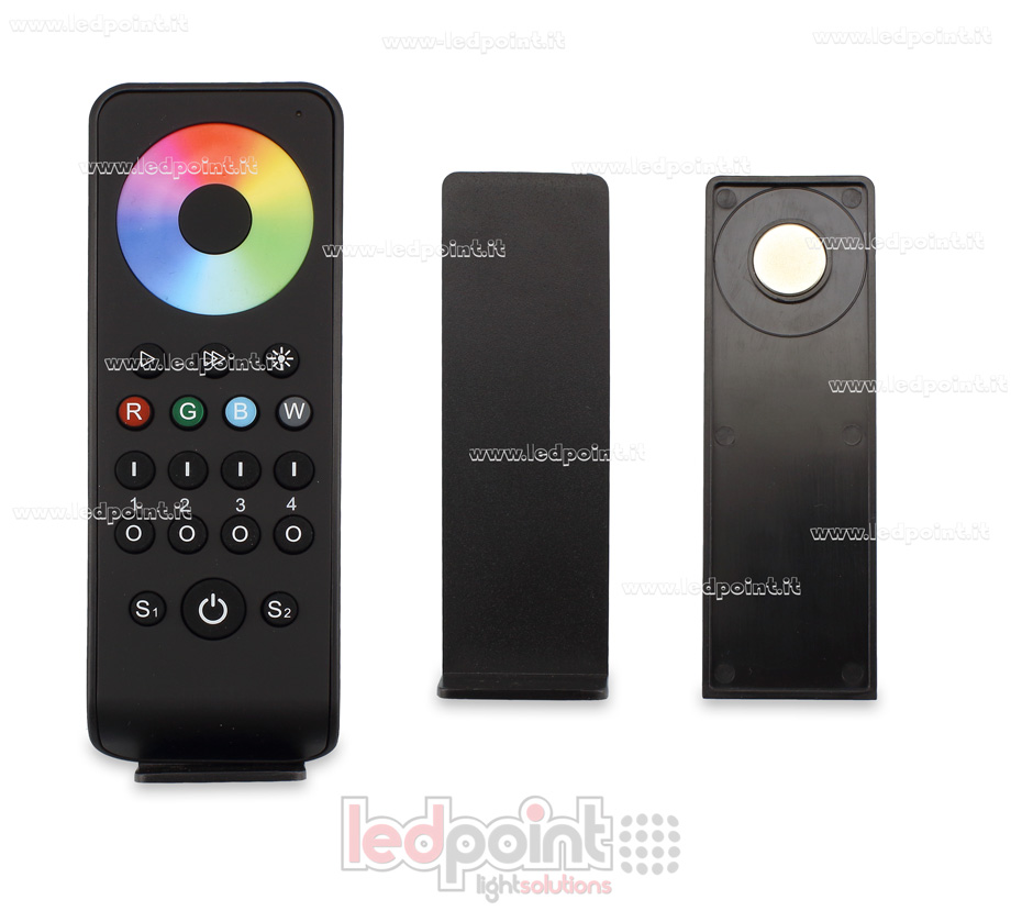 Télécommande RGB/RGBW 4 zones, noir avec aimant sur le dos, RF2.4G Télécommande RGB/RGBW 4 zones, noir avec aimant sur le dos, RF2.4G
