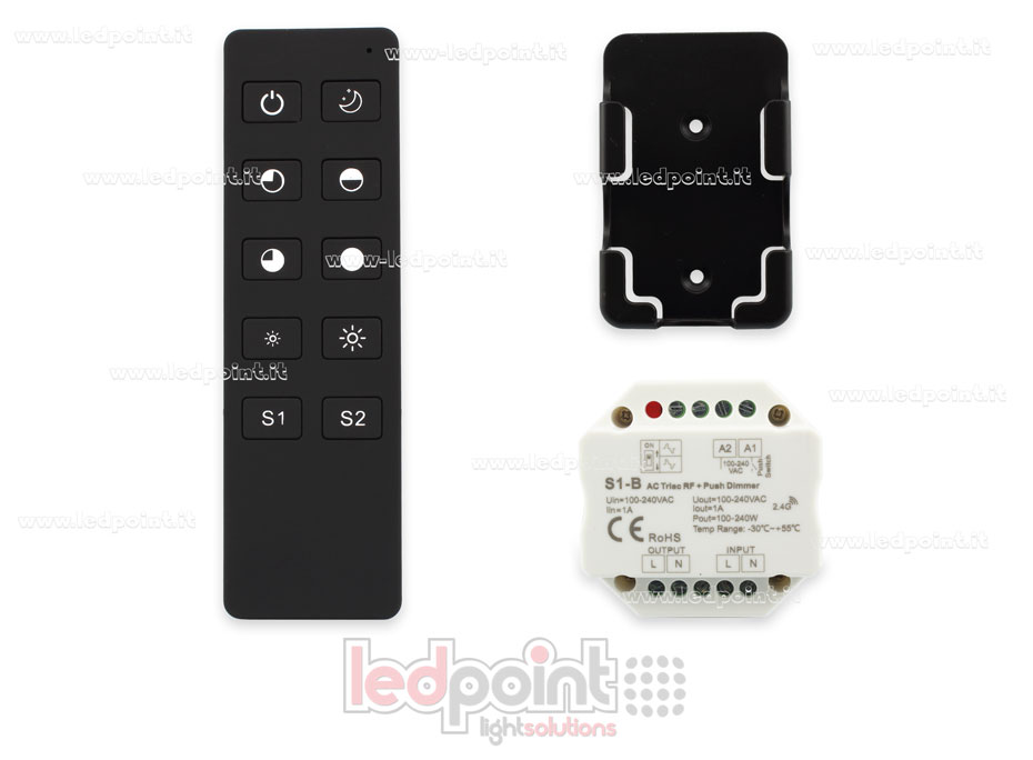 Kit télécommande + contrôleur monocouleur avec bouton triac 100/230V, RF 2.4G Kit télécommande + contrôleur monocouleur avec bouton triac 100/230V, RF 2.4G
