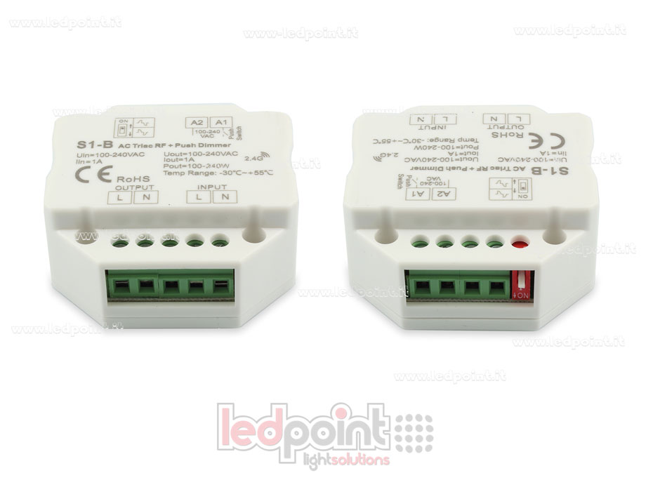 Kit télécommande + contrôleur monocouleur avec bouton triac 100/230V, RF 2.4G Kit télécommande + contrôleur monocouleur avec bouton triac 100/230V, RF 2.4G