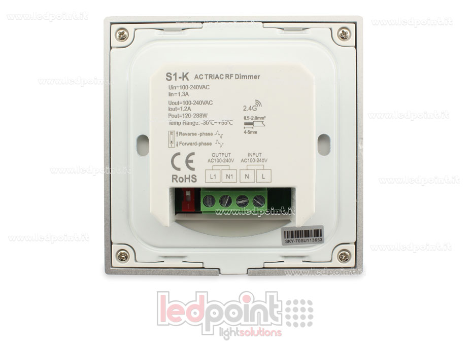 Télécommande murale blanche Triac variateur 86x86mm à molette, 1ch*1,2A