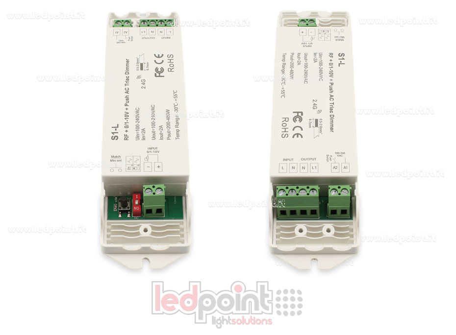 Contrôleur monocouleur avec bouton triac 100/230V, RF 2.4G, 0/1-10V, Push AC Contrôleur monocouleur avec bouton triac 100/230V, RF 2.4G, 0/1-10V, Push AC