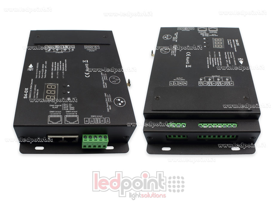 DMX 512 décodeur, 4 canaux 2A chacun, tension 110-240VAC DMX 512 décodeur, 4 canaux 2A chacun, tension 110-240VAC