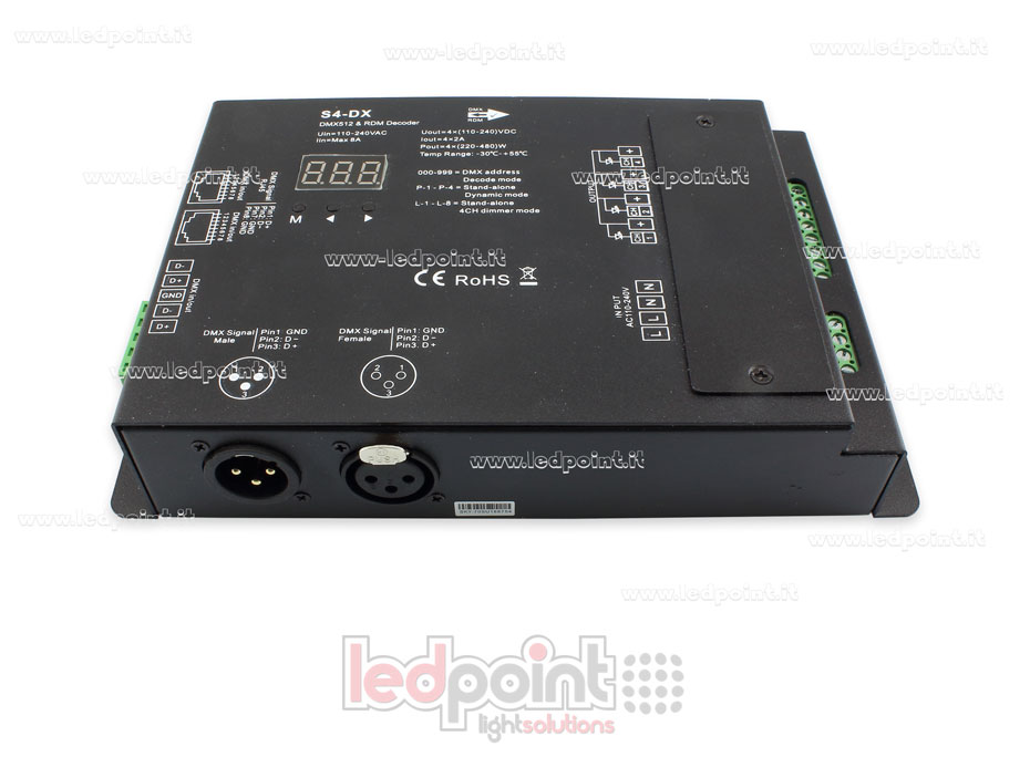 DMX 512 décodeur, 4 canaux 2A chacun, tension 110-240VAC DMX 512 décodeur, 4 canaux 2A chacun, tension 110-240VAC
