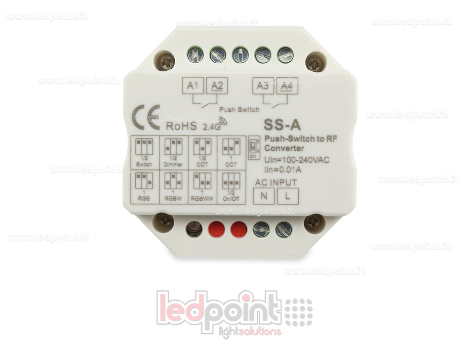 Télécommande push dim, 1 ou 2 zones, monochromatique, CCT, TGB, RGBW et RGB+CCT, RF 2.4G, pour la boîte de jonction murale Télécommande push dim, 1 ou 2 zones, monochromatique, CCT, TGB, RGBW et RGB+CCT, RF 2.4G, pour la boîte de jonction murale