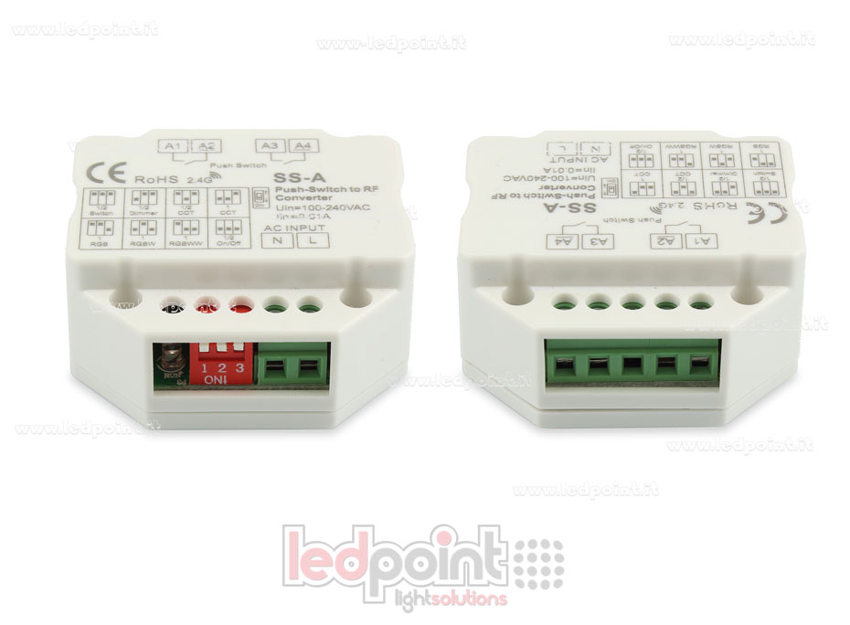 Télécommande push dim, 1 ou 2 zones, monochromatique, CCT, TGB, RGBW et RGB+CCT, RF 2.4G, pour la boîte de jonction murale Télécommande push dim, 1 ou 2 zones, monochromatique, CCT, TGB, RGBW et RGB+CCT, RF 2.4G, pour la boîte de jonction murale