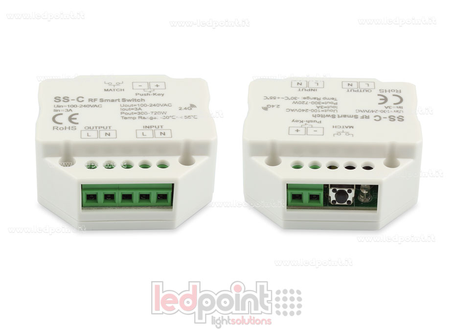 Contrôleur monochromatique 100-240VAC, on/off, non dimmable, 3A, push dim, RF 2.4G, pour boîte murale Contrôleur monochromatique 100-240VAC, on/off, non dimmable, 3A, push dim, RF 2.4G, pour boîte murale