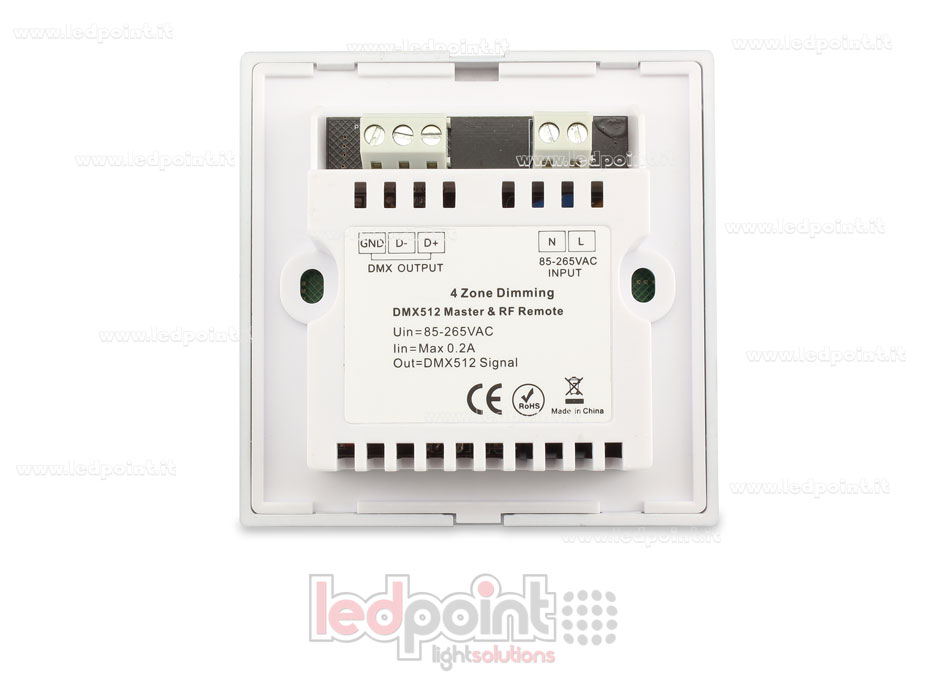 Master DMX et télécommande murale 86x86mm monocouleur 4 zones 3 scenes RF2.4G Master DMX et télécommande murale 86x86mm monocouleur 4 zones 3 scenes RF2.4G