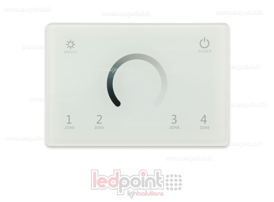 Maître DMX et télécommande monochromatique RF murale, blanche, 4 zones, 120x80mm par boîte 503