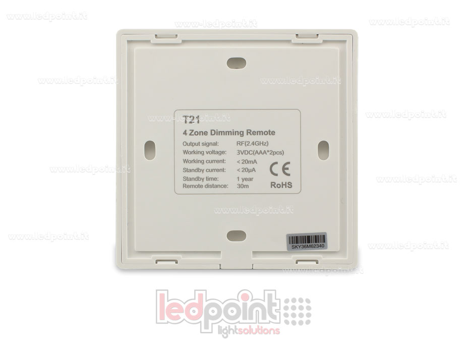 Télécommande murale monochromatique, pile, blanche, 4 zones RF2.4G Télécommande murale monochromatique, pile, blanche, 4 zones RF2.4G