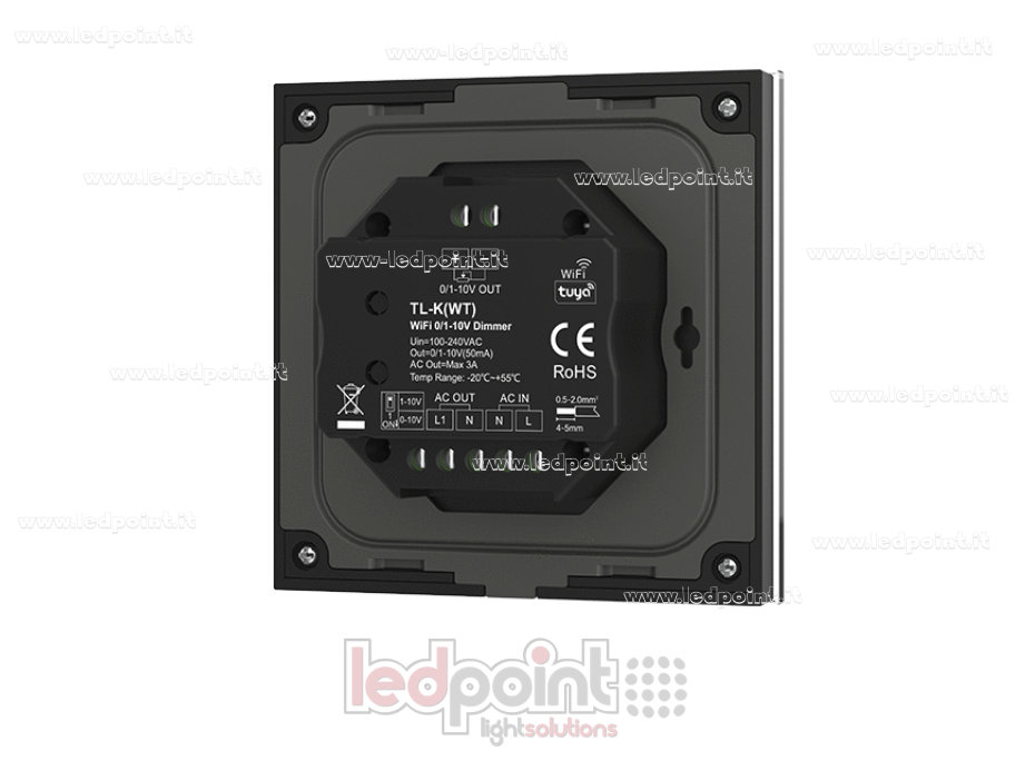 Panneau de commande mural, variateur WiFi 0/1-10V, 100-240VAC, 3A (AC), noir
