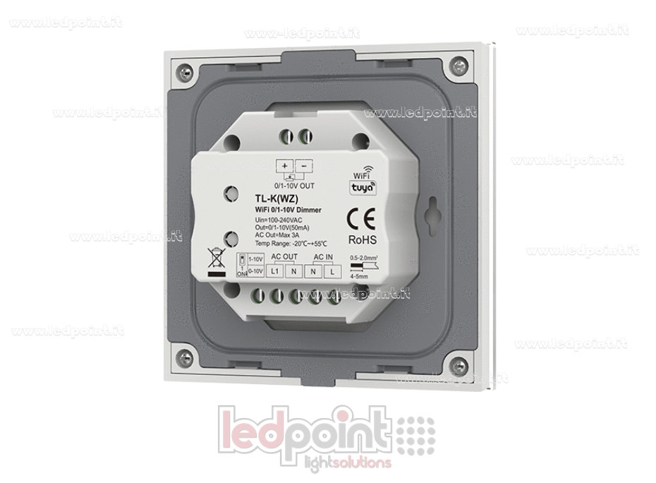 Panneau de commande mural, Zigbee 1CH-50mA, 100-240VAC + variateur 0/1-10V, blanc
