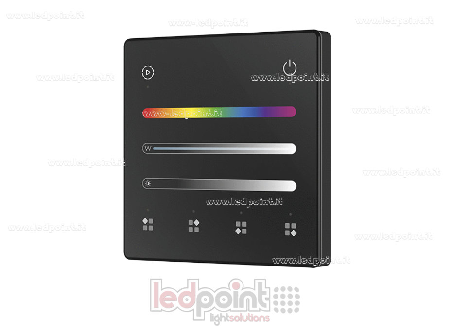Télécommande murale RGB/RGBW à piles, noire, 4 zones RF 2,4 GHz Télécommande murale RGB/RGBW à piles, noire, 4 zones RF 2,4 GHz