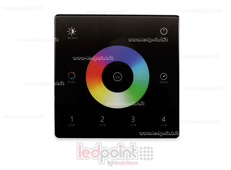 Télécommande murale slim RGB/RGBW, à piles, noire, 4 zones RF2.4G Télécommande murale slim RGB/RGBW, à piles, noire, 4 zones RF2.4G