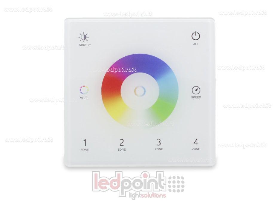 Télécommande murale slim RGB+CCT, à piles, blanche, 4 zones RF2.4G Télécommande murale slim RGB+CCT, à piles, blanche, 4 zones RF2.4G