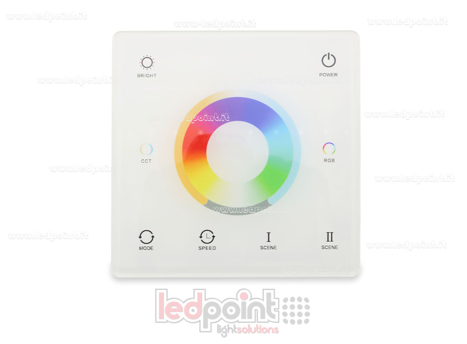 Télécommande murale RF2.4G, RGB+CCT, slim, blanche, alimentée par batteries, mono-zone