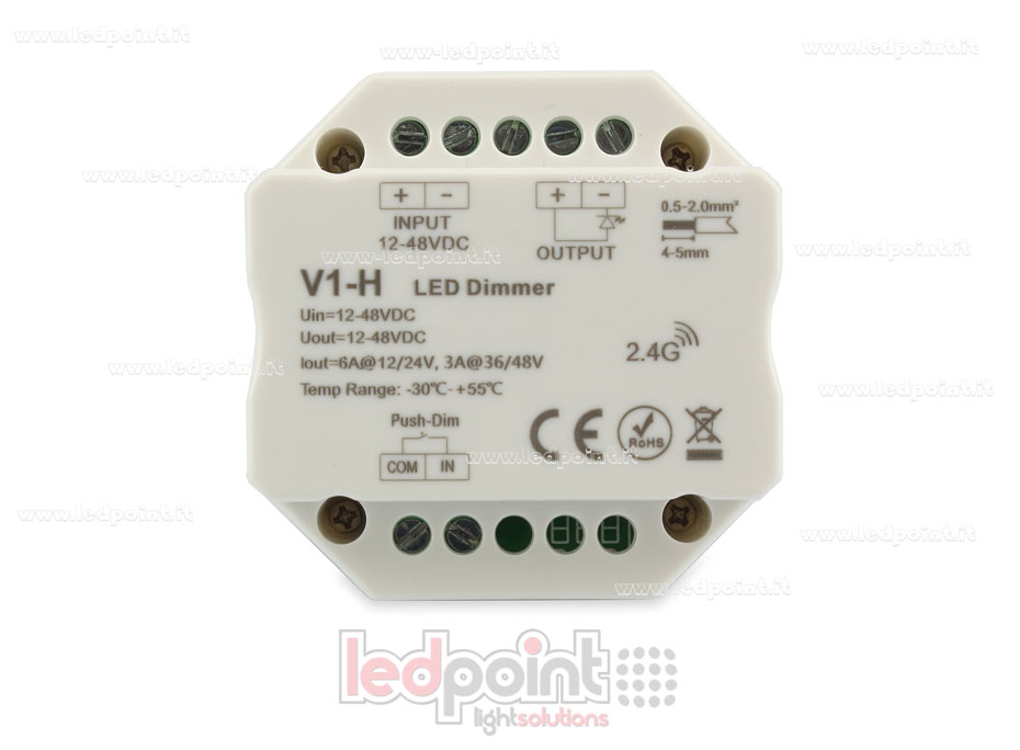 Récepteur variateur pour de boîte de jonction murale, monochrome avec bouton poussoir 1CH * 4A / 8A 12-48VDC, RF 2.4G Récepteur variateur pour de boîte de jonction murale, monochrome avec bouton poussoir 1CH * 4A / 8A 12-48VDC, RF 2.4G