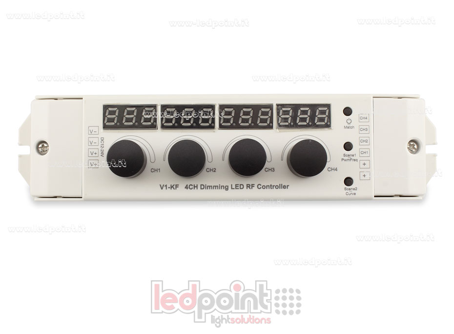 Récepteur variateur monochromatique avec 4 boutons de réglage, 12-24V, 4ch*4A, RF 2,4G Récepteur variateur monochromatique avec 4 boutons de réglage, 12-24V, 4ch*4A, RF 2,4G