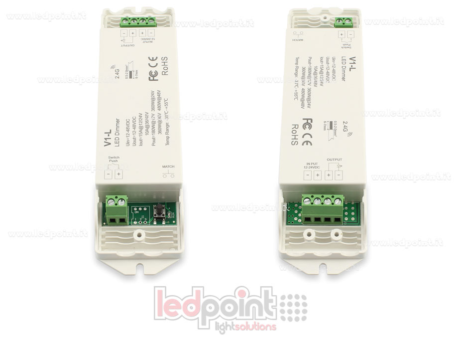 Récepteur variateur monocouleur avec bouton, 1ch*15A 12/24V ou 1ch*10A 36/48V, RF 2.4G Récepteur variateur monocouleur avec bouton, 1ch*15A 12/24V ou 1ch*10A 36/48V, RF 2.4G