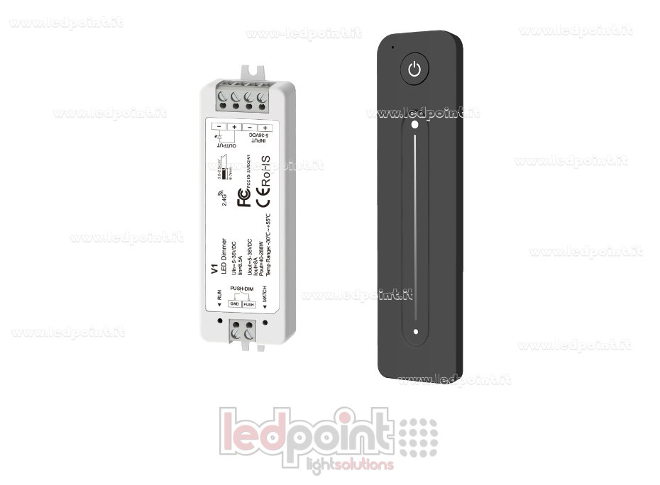 Kit de télécommande + contrôleur monochrome avec bouton 5/36V, 1ch*8A, RF 2.4G Kit de télécommande + contrôleur monochrome avec bouton 5/36V, 1ch*8A, RF 2.4G
