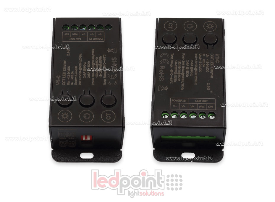 Récepteur contrôleur CCT 12-24V, 2ch*10A avec 3 boutons et PWM sélectionnable, RF 2.4G Récepteur contrôleur CCT 12-24V, 2ch*10A avec 3 boutons et PWM sélectionnable, RF 2.4G