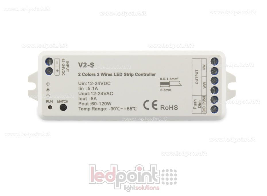 Récepteur contrôleur pour CCT à 2 fils 12-24V, 1ch*5A, RF 2.4G Récepteur contrôleur pour CCT à 2 fils 12-24V, 1ch*5A, RF 2.4G