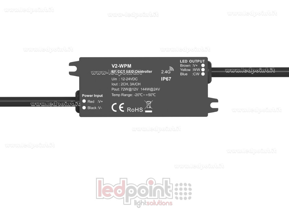 Mini-contrôleur LED RF CCT, IP67, 12/24 V, 3 A*2 canaux, RF 2,4 GHz