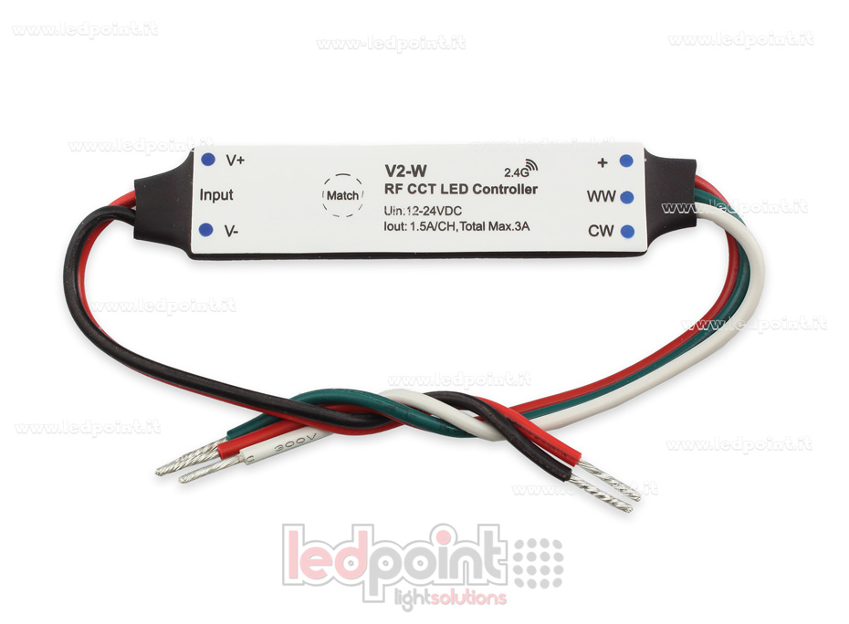 Mini récepteur variateur, pour installation profilée, CCT, 12 / 24V, 2ch 1,5A / CH, RF 2.4G Mini récepteur variateur, pour installation profilée, CCT, 12 / 24V, 2ch 1,5A / CH, RF 2.4G