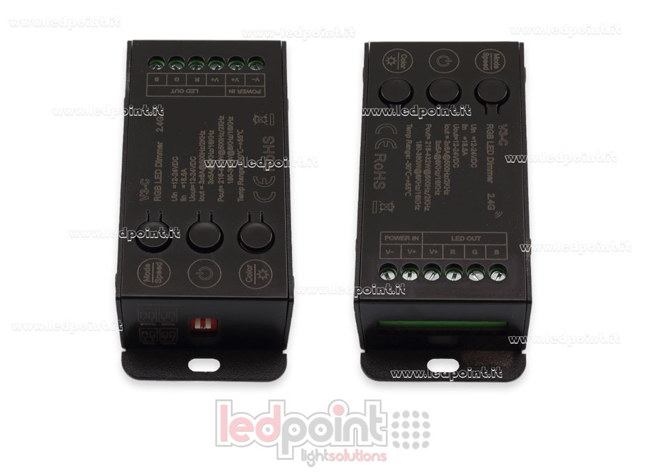Contrôleur récepteur RGB 12-24V, 3 canaux*6A avec 3 boutons et PWM sélectionnable, RF 2.4G Contrôleur récepteur RGB 12-24V, 3 canaux*6A avec 3 boutons et PWM sélectionnable, RF 2.4G
