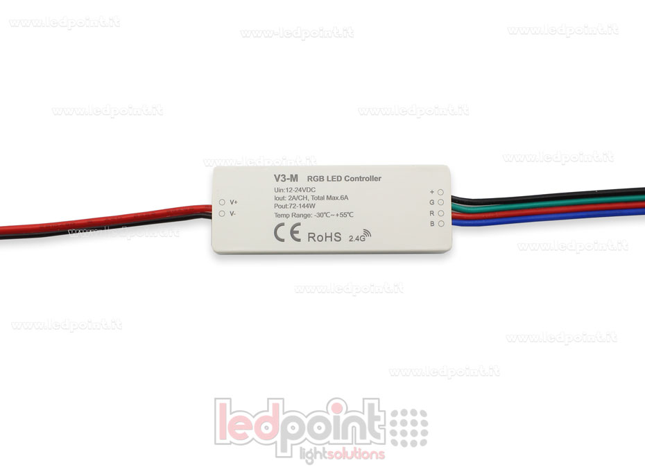 Récepteur variateur mini RGB 12/24V, 3ch 2A/CH, RF 2,4 GHz Récepteur variateur mini RGB 12/24V, 3ch 2A/CH, RF 2,4 GHz