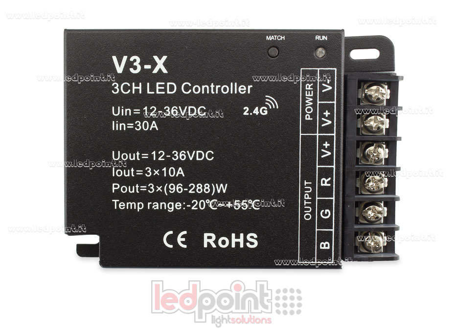 Variateur RGB 12-36V, 3ch*10A, RF 2.4G Variateur RGB 12-36V, 3ch*10A, RF 2.4G