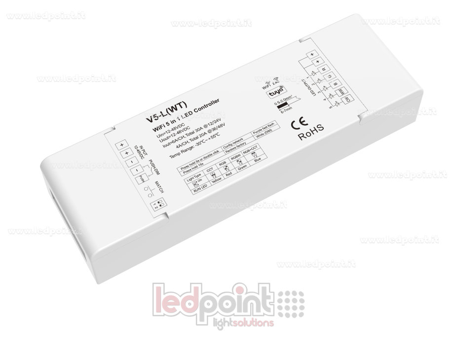 Récepteur contrôleur RGB+CCT 12/24V,5ch*6A or 36/48V, 5ch*4A, RF 2.4G et Wifi