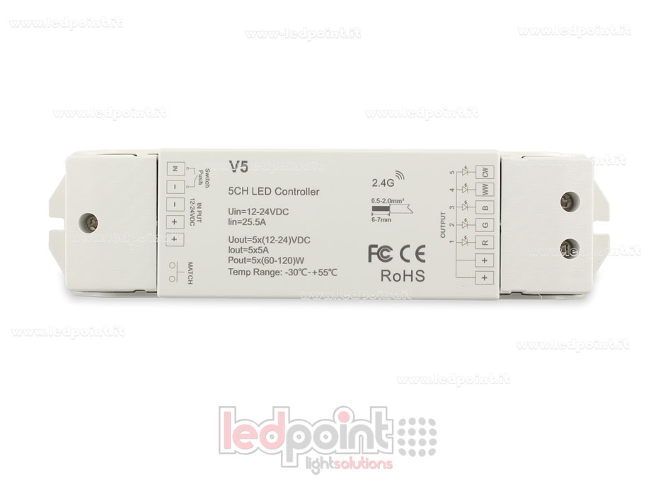 Variateur RGB+CCT 5/24V, 5ch*4A, RF 2.4GHz Variateur RGB+CCT 5/24V, 5ch*4A, RF 2.4GHz