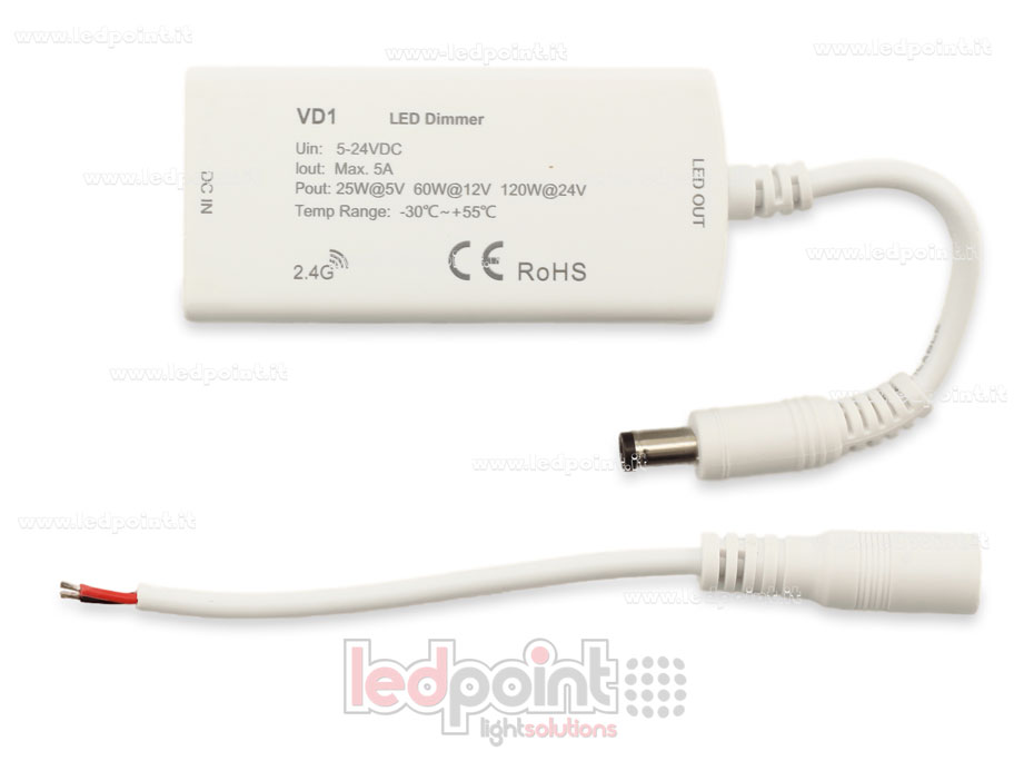 Récepteur variateur monochrome avec 3 boutons 5/24V, 1ch*5A, RF 2.4G Récepteur variateur monochrome avec 3 boutons 5/24V, 1ch*5A, RF 2.4G