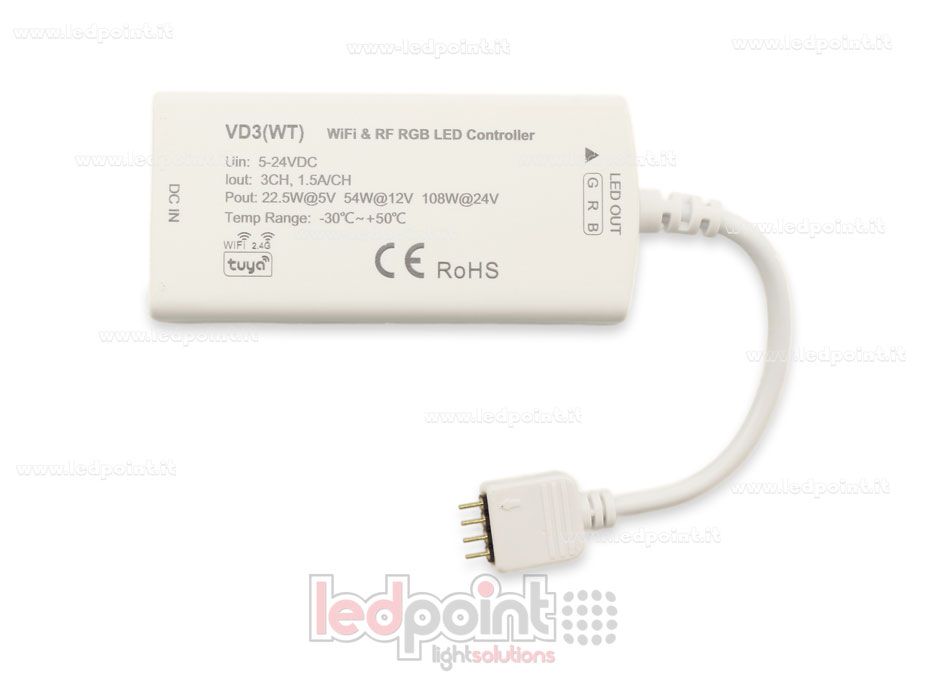 Récepteur variateur RGB avec 3 boutons 5/24V, 1ch*5A, Tuya App et 2.4G RF
