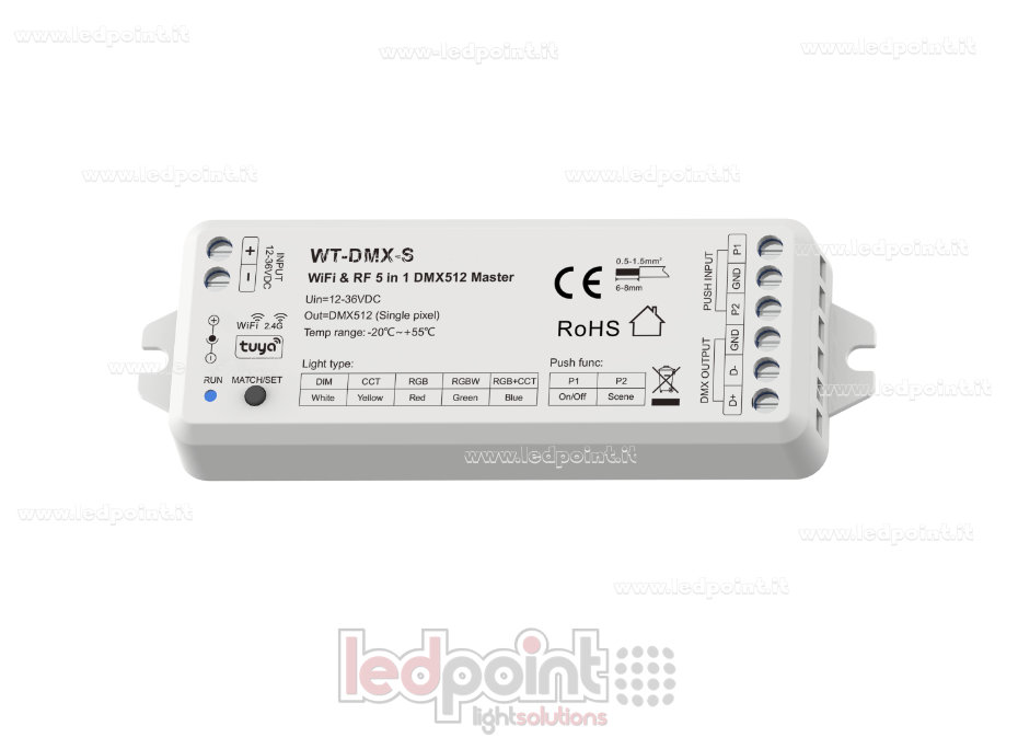 Maître Wi-Fi et RF 2,4 GHz 5 en 1 DMX512 12-36 V Maître Wi-Fi et RF 2,4 GHz 5 en 1 DMX512 12-36 V