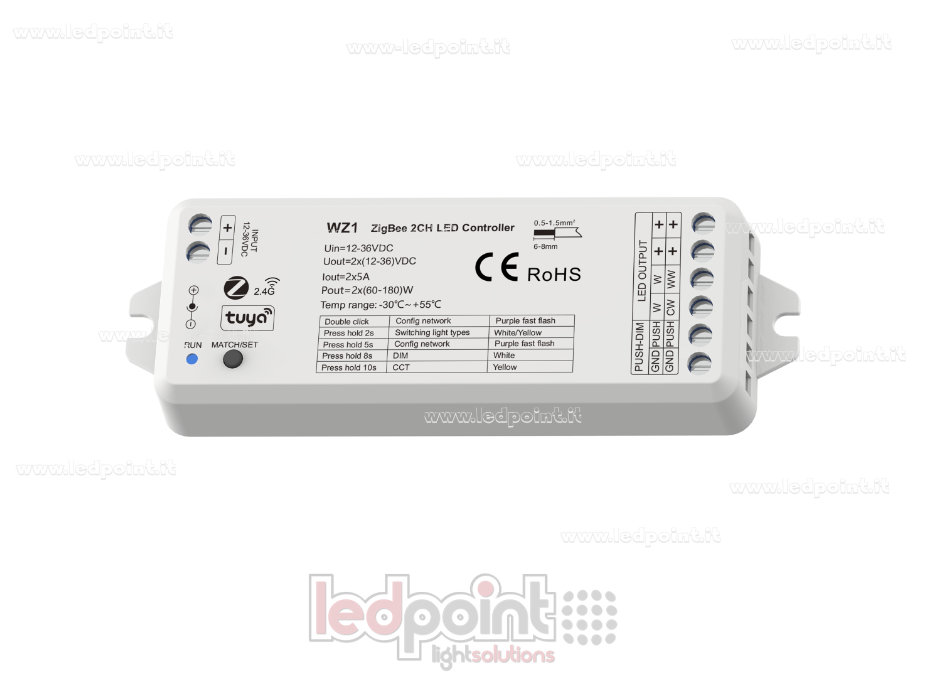 Contrôleur ZigBee et RF 2.4G et variateur Push Dimmer, CCT et monochrome Contrôleur ZigBee et RF 2.4G et variateur Push Dimmer, CCT et monochrome