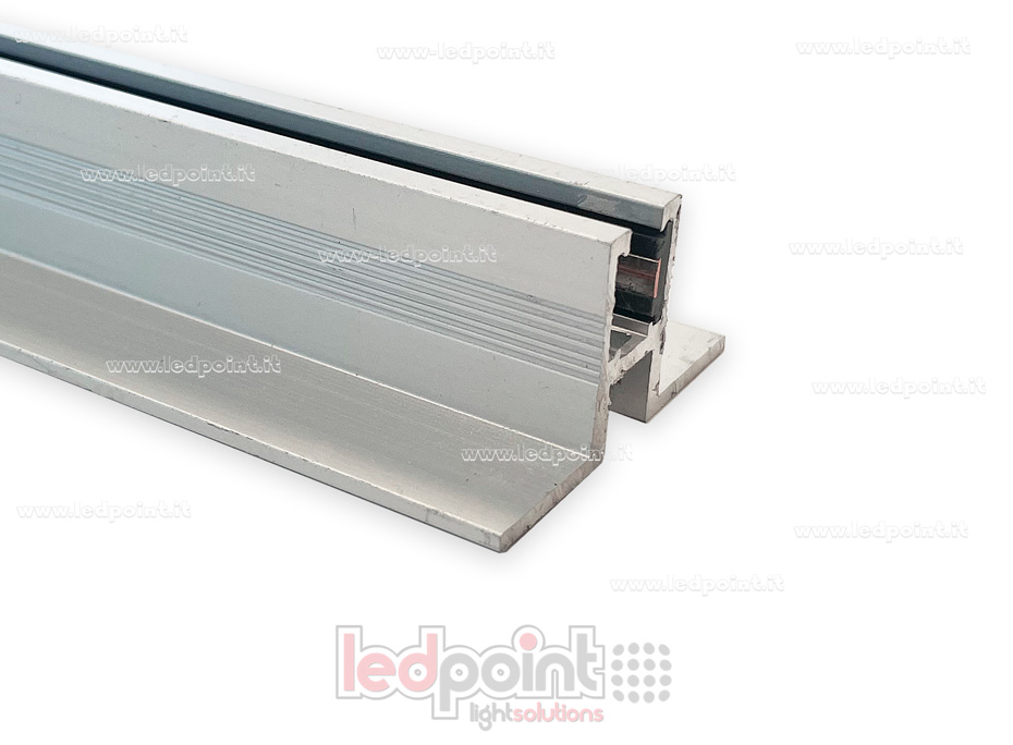 Rail électrifié pour meubles avec un support, argenté, d'une longueur de 2,4 m et avec un câble de 1 m Rail électrifié pour meubles avec un support, argenté, d'une longueur de 2,4 m et avec un câble de 1 m