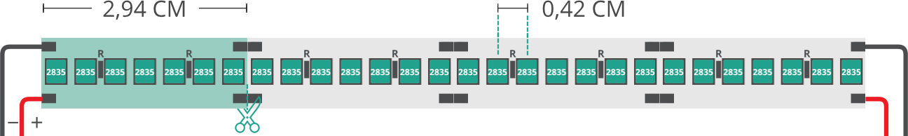 Aperçu technique du ruban led 2835 24V IP20 3000K 3step 238led/m