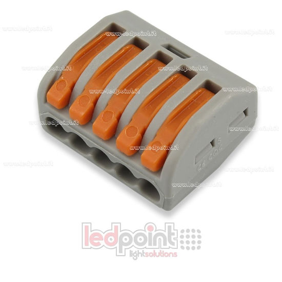 Image de Joint rapide 5 fils à levier pour câbles 22-12 AWG (0,2-3,3 mm2) câbles