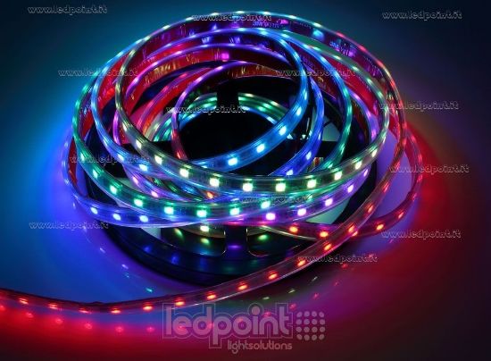 Image de Ruban led 5m matriçable RGB 5050 60 led/m 12V 13W/m, IP65 tube en silicone extrudé, bords pleins et vide à l'interieur