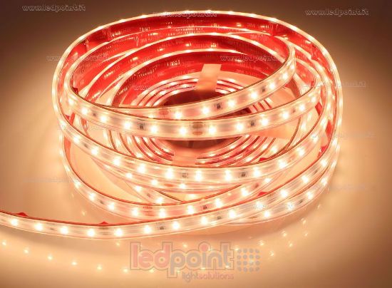 Image de Ruban led blanc chaud 5m 2600-2800K 60leds/m Honglitronic 2835 24V 14,4W/m IP65 tube en silicone extrudé, bords pleins et vide à l'interieur