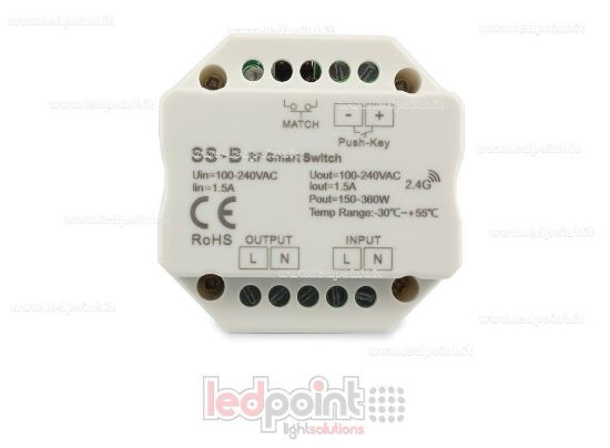 Image de Contrôleur monochromatique 100-240VAC, on/off, non dimmable, 1.5A, push dim, RF 2.4G, pour boîte murale