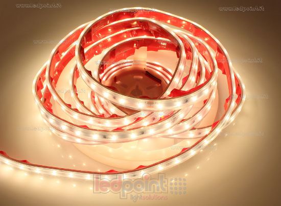 Image de Ruban led blanc chaud 5m 3000K 3step 60leds/m Honglitronic 2835 24V 14,4W/m IP65 tube en silicone extrudé, bords pleins et vide à l'interieur