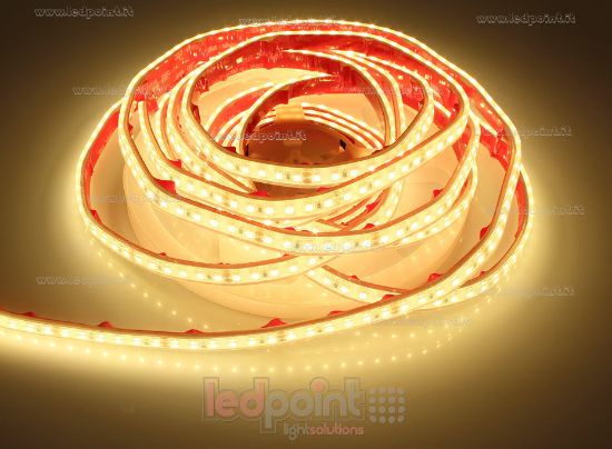 Image de Ruban led 5m blanc chaud 3000K 2835 120led/m Honglitronic 24V 9,6W/m, IP67 silicone solide transparent